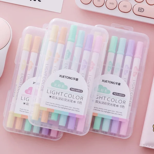 Set Of 6 Creative Dual Tip Candy Color Highlighters