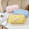 Korean Style Checkered Bow Pencil Case