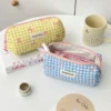 Korean Style Checkered Bow Pencil Case